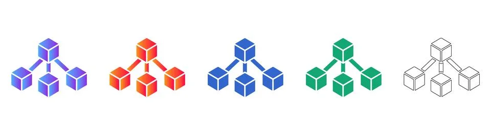 Cubic Network and Data Structure Icons Stock Illustration