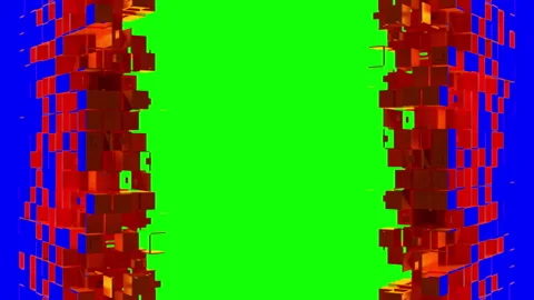 Cubic particles gate with chroma key Stockbeeldmateriaal 196243990