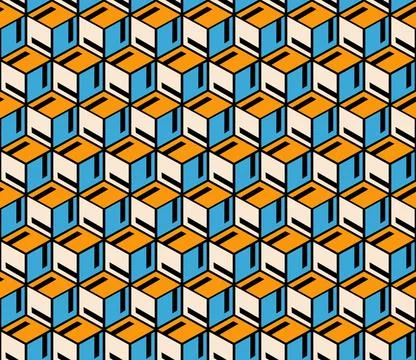 Cubic Pattern (Orange, Soft Blue, Cream, Black) Stock Illustration