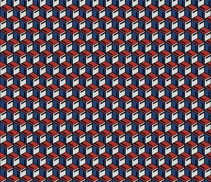 Cubic Pattern (Red, Navy Blue, Cream, Black) Stock Illustration