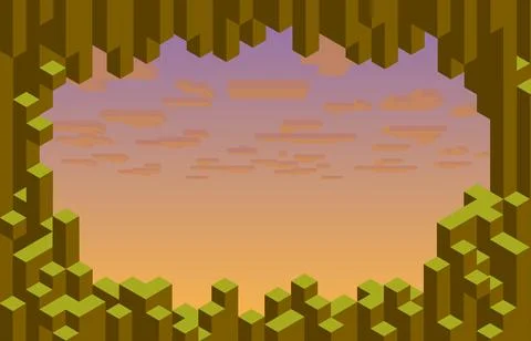 Cubic pixel game level background, mountains, sky Ilustração Stock