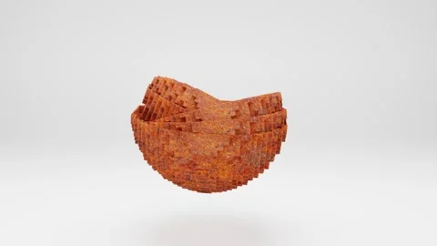 Cubic rusty old hemispheres of different sizes rotate in each other on a light b Stock Footage 255228888