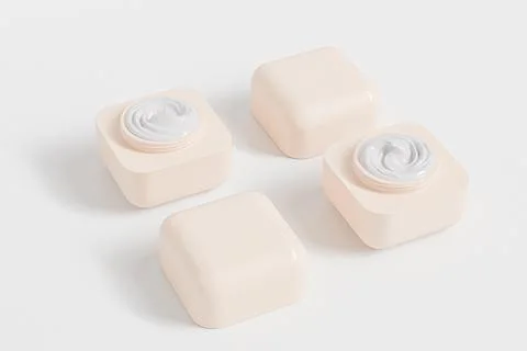 Cubic shape cream jar mockup, round cube skincare packaging Stock Illustration