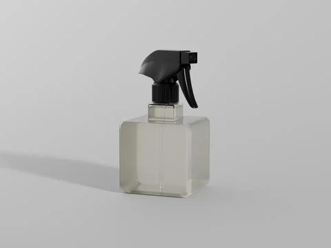 Cubic-shape trigger sprayer bottle mockup, translucent water mist dipenser Stock Illustration