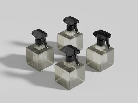 Cubic-shape trigger sprayer bottle mockup, translucent water mist dipenser Stock-Illustration