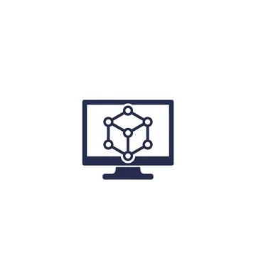Cubic structure on computer screen icon on white 스톡 일러스트