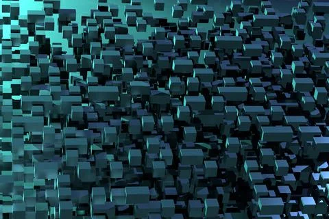 The Cubic structure of the particle. Cubes background turquoise. Abstract des Stock Illustration