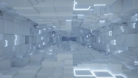 Cubic white tunnel seamless loop 3D render animation Video stock 165577865