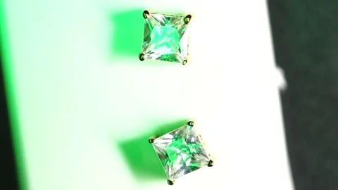 Cubic Zirconia Square CZ Stud Earrings Gold Tone Stock Footage 223659454