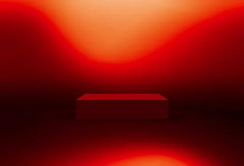 Cubical stage in light on red theme background concept series Ilustración de archivo