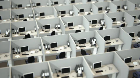 Cubicles In Empty Office Stock Footage