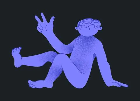 Cubism drawing. Man pose. Happy emotion expression. Trendy guy sitting and Stock Illustration
