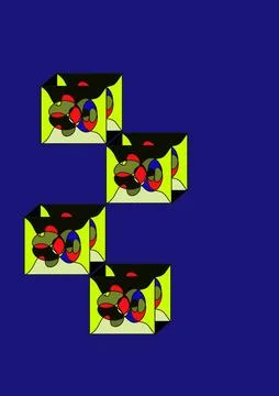 Cubist Cubes: Floating 3D Geometric Illusions in navy blue 스톡 일러스트