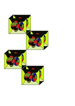 Cubist Cubes: Floating 3D Geometric Illusions in Lime Green Stock Illustration