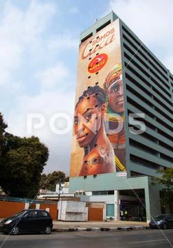 Cuca beer giant advertisement on a building, Luanda Province, Luanda, Angola Stock Photos
