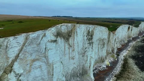 Cuckmere Cliffs famous tourism location in Sussex, Winter aerial view landscape Stock Footage 296357472