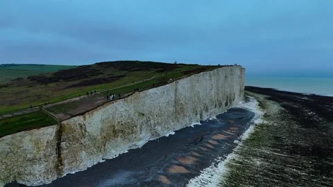 Cuckmere Cliffs famous tourism location in Sussex, Winter aerial view landscape Stock Footage 296357602