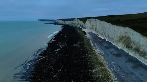 Cuckmere Cliffs famous tourism location in Sussex, Winter aerial view landscape Stock Footage 296357912