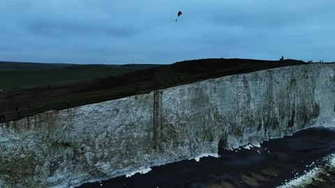 Cuckmere Cliffs famous tourism location in Sussex, Winter aerial view landscape Stock Footage 296357992