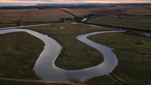 Cuckmere Haven Paddle Boarders Drone Hyperlapse Aerial England UK Stock Footage 205422155