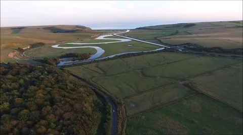 Cuckmere meanders fly in Stock Footage 67741850