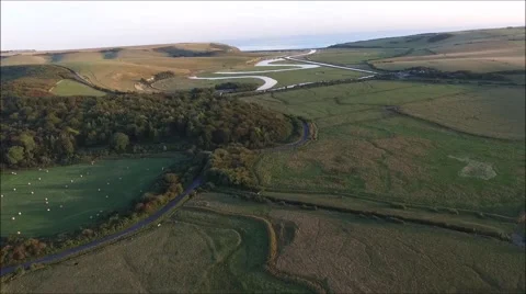Cuckmere river flyover Stock Footage 67741717
