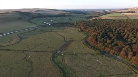 Cuckmere valley flyover Stock Footage 67741623