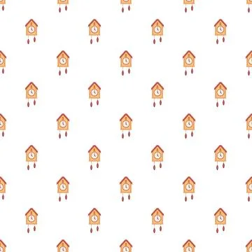 Cuckoo clock elements creating a time themed seamless pattern Иллюстрация