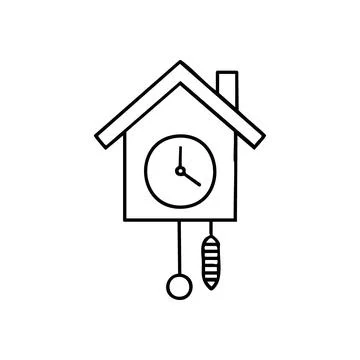 (Cuckoo Clock Icon. Elegant white silhouette of a vintage time instrument. .. Stock Illustration