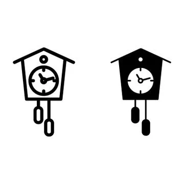 Cuckoo-clock line and glyph icon. Old clock vector illustration isolated on Stock Illustration