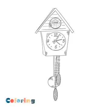 The cuckoo clock is locked. Vector illustration in the form of coloring. Stock Illustration