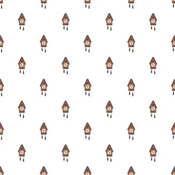 Cuckoo clock pattern repeating on white background Illustrazione stock