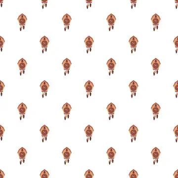 Cuckoo clock repeating pattern on white background Stock Illustration