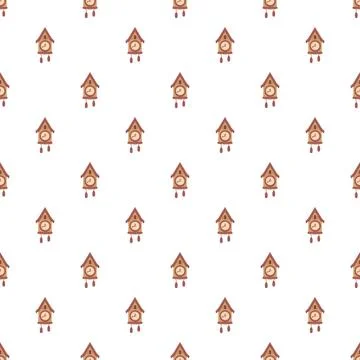 Cuckoo clock seamless pattern background representing time Illustrazione stock