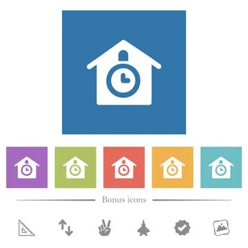 Cuckoo clock solid flat white icons in square backgrounds 库存插图