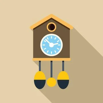 Cuckoo clock striking twelve with bird house design and long shadow Stock Illustration