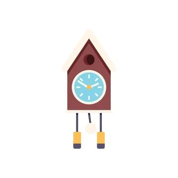 Cuckoo clock telling time with swinging pendulum weights Stock Illustration