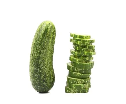  Cucumber and stack of slices. Cucumber and stack of slices. White backgro... Stock Photos