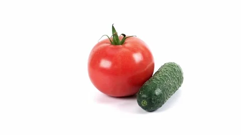 Cucumber and tomato on white background Stock Footage 220280663