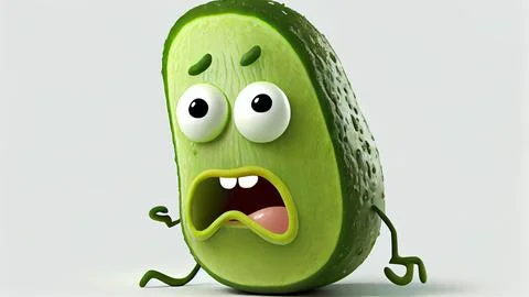 Cucumber character with funny expression on white background. 3D illustration. Stock Illustration