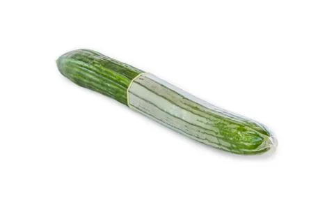 Cucumber with condom on white Stock Photos