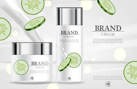 Cucumber cream moisturizer hydration Vector realistic. Product packaging mock Stock Illustration