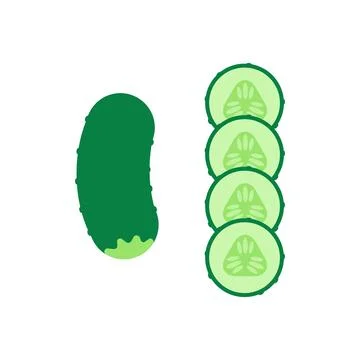 Cucumber with cucumber slices. Flat vector isolated. Stock Illustration
