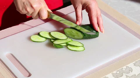 Cucumber cutting diagonally Stock Footage 50880324