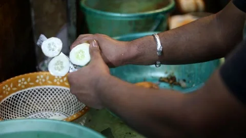 Cucumber cutting Stock Footage 131702333