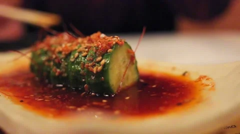 Cucumber Dish Stock Footage 58997379