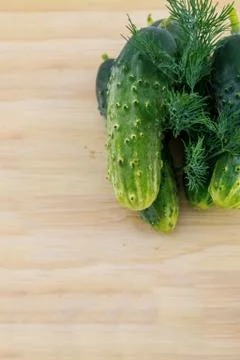 Cucumber fresh stack with dill background base on a wooden base design cookin 스톡 사진