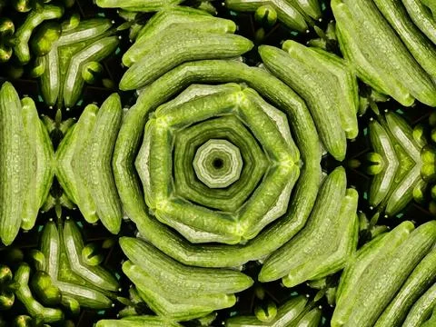 Cucumber kaleidoscope pattern creating abstract vegetable spiral Stock Photos