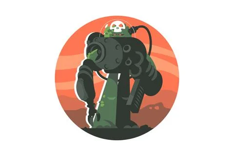Cucumber man in spacesuit with weapon Stock Illustration