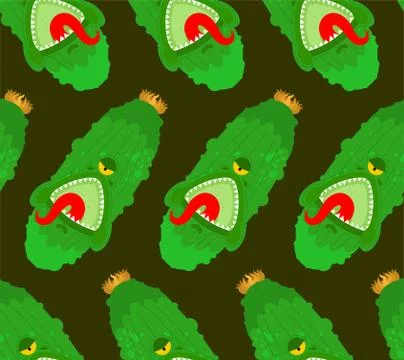Cucumber monster pattern seamless. GMO mutant background. Angry Vegetable wit Stock Illustration